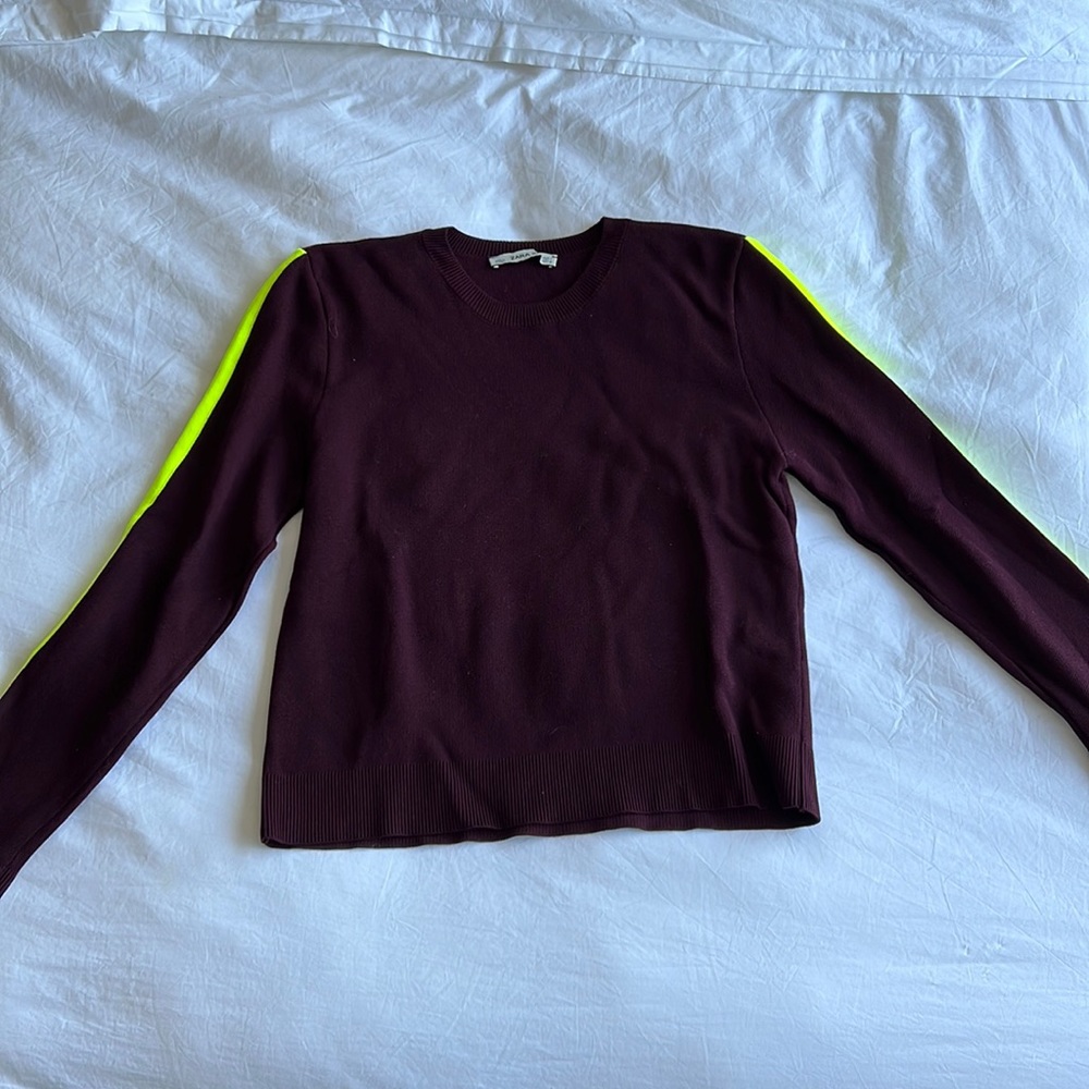 Knit Burgundy Sweater with Neon Stripe